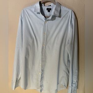 J Crew Performance Dress Shirt lite Blue and White Stripe Mens Size XL Slim Fit